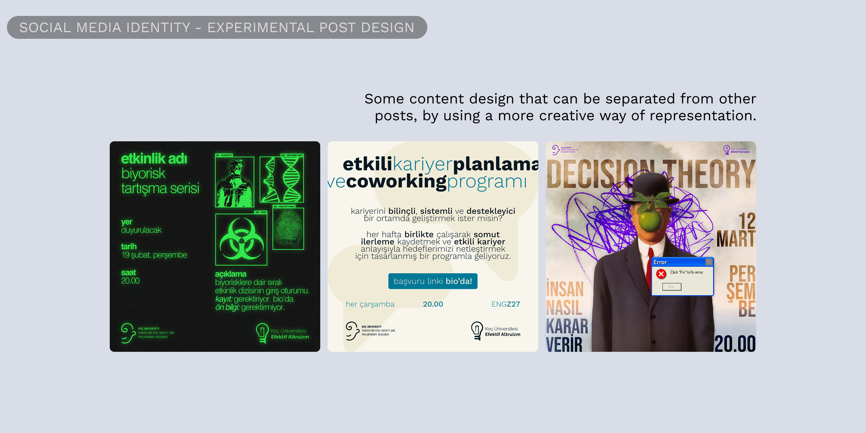 Social media identity, experimental post design